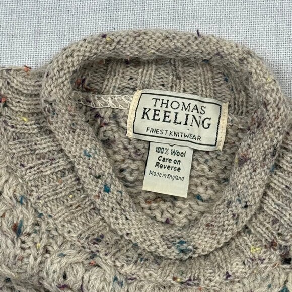 Vintage Thomas Keeling Cable Knit Sweater Speckled Wool Beige Size Chest 35" - Picture 9 of 10